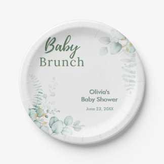 Eucalyptus Greenery Gold Baby Brunch Baby Shower  Paper Plate