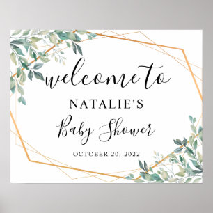 Eucalyptus Greenery Gold Baby Shower Welcome Sign