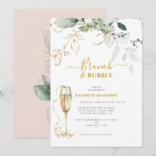 Eucalyptus Greenery Gold Blush Pink Bridal Shower Invitation