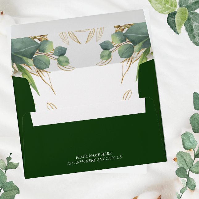 Eucalyptus Greenery Gold Botanical Floral Envelope (Green leaves modern botanical elegant wedding invite collection)