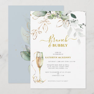 Eucalyptus Greenery Gold Dusty Blue Bridal Shower Invitation