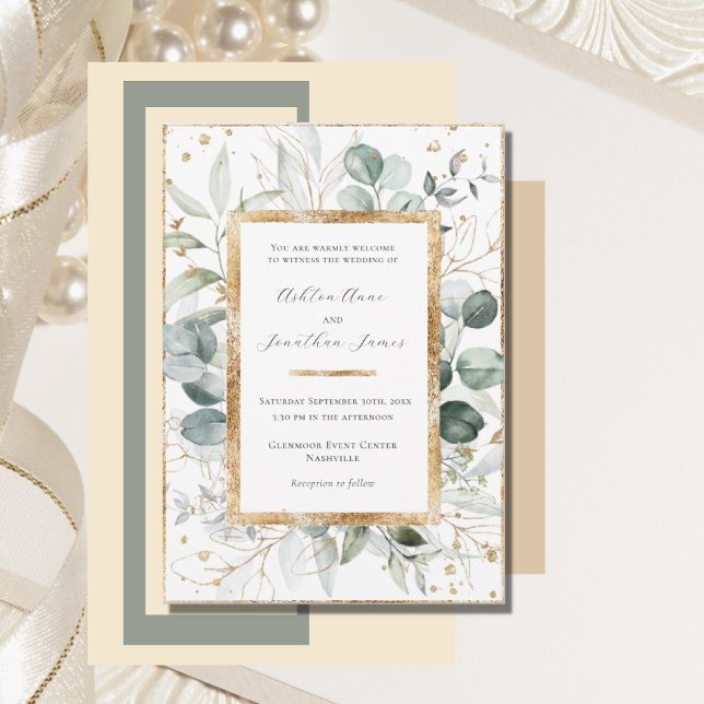 Eucalyptus Greenery Gold Elegant Wedding Invitation (Creator Uploaded)