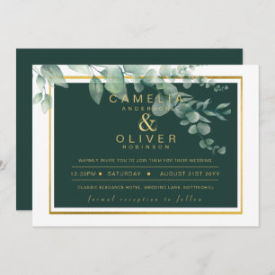 Eucalyptus Greenery Gold Emerald Wedding QR CODE I Invitation