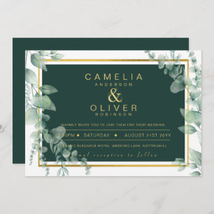 Eucalyptus Greenery Gold Emerald Wedding QR CODE I Invitation