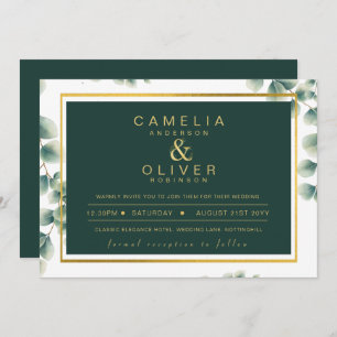 Eucalyptus Greenery Gold Emerald Wedding QR CODE Invitation