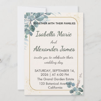 Eucalyptus Greenery Gold Foil Minimalist Wedding I Invitation