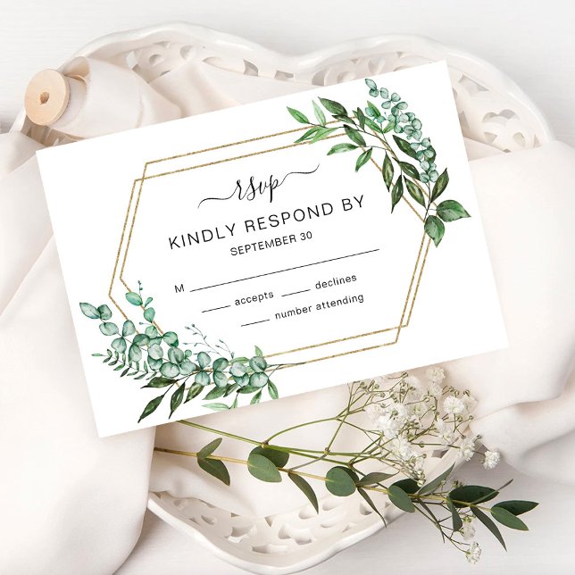 Eucalyptus Greenery Gold Frame RSVP Card (Creator Uploaded)