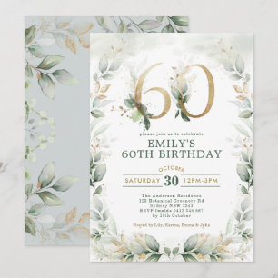 Eucalyptus Greenery Gold Garden 60th Birthday   Invitation