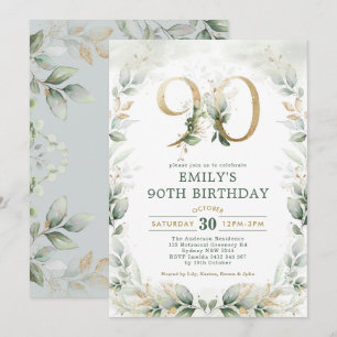 Eucalyptus Greenery Gold Garden 90th Birthday Invitation
