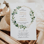 Eucalyptus Greenery Gold Geometric Frame Wedding Invitation<br><div class="desc">This elegant and customizable Wedding Invitation features an geometric gold frame adorned with moody watercolor eucalyptus leaves & has been paired with a whimsical calligraphy and a classy serif font in gold and grey. To make advanced changes,  please select "Click to customize further" option under Personalize this template.</div>