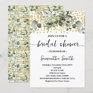 Eucalyptus Greenery Gold Glitter Bridal Shower Invitation