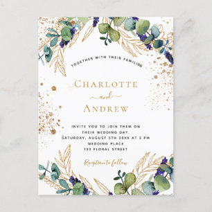 Eucalyptus greenery gold glitter elegant wedding i invitation postcard