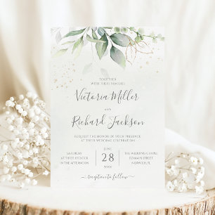 Eucalyptus Greenery Gold Leaves Botanical Wedding Invitation