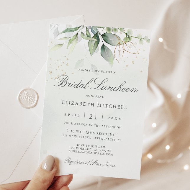 Eucalyptus Greenery Gold Leaves Bridal Luncheon Invitation (Creator Uploaded)