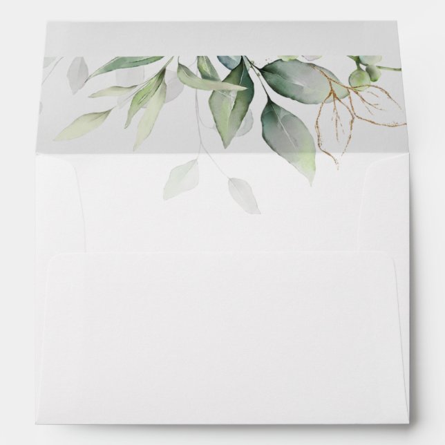 Eucalyptus Greenery Gold Leaves Elegant Envelope (Back (Bottom))