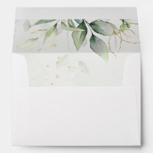 Eucalyptus Greenery Gold Leaves Elegant Envelope