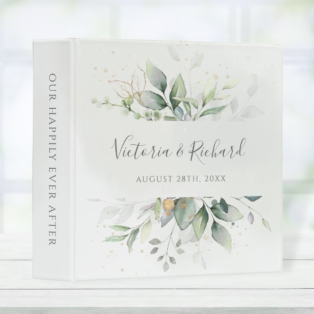 Eucalyptus Greenery Gold Leaves Elegant Wedding Binder (Creator Uploaded)
