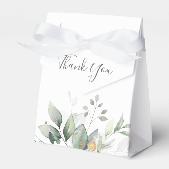 Eucalyptus Greenery Gold Leaves Elegant Wedding Favor Box (Front Side)