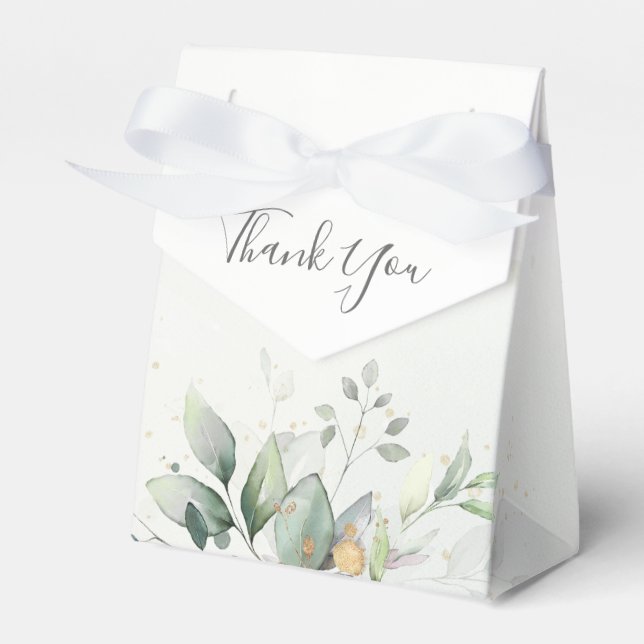 Eucalyptus Greenery Gold Leaves Elegant Wedding Favor Box (Front Side)