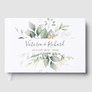 Eucalyptus Greenery Gold Leaves Elegant Wedding Guest Book