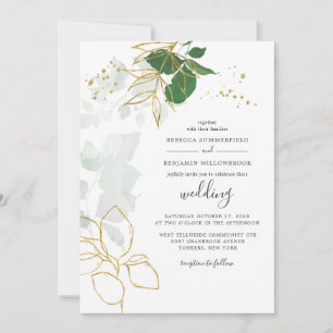 Eucalyptus Greenery Gold Leaves Geometric Script Invitation