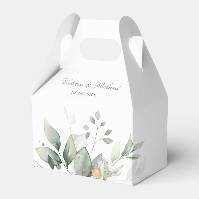 Eucalyptus Greenery Gold Leaves Thank You  Favor Box (Front Side)