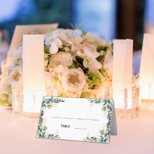 Eucalyptus greenery gold names wedding place card