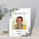 Eucalyptus greenery gold photo modern 2025 planner<br><div class="desc">Personalize and add your own photo inside the arch shaped frame. A white background color. Decorated with eucalyptus greenery and golden foliage.  Add your name and a year.</div>