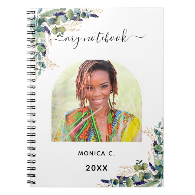 Eucalyptus greenery gold photo modern notebook (Front)