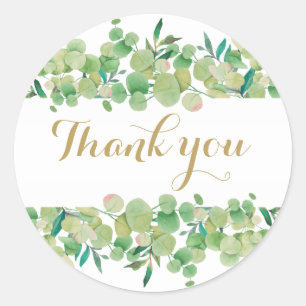 Eucalyptus Greenery Gold Script Thank You Classic Round Sticker