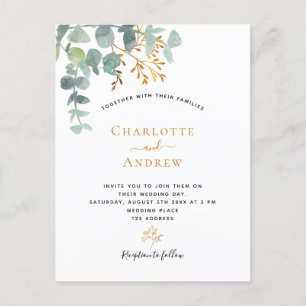 Eucalyptus greenery gold simple elegant wedding postcard