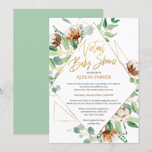 Eucalyptus Greenery Gold Virtual Baby Shower Invitation