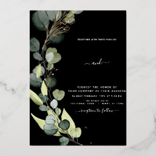 Eucalyptus Greenery Gold Wedding Foil Invitation
