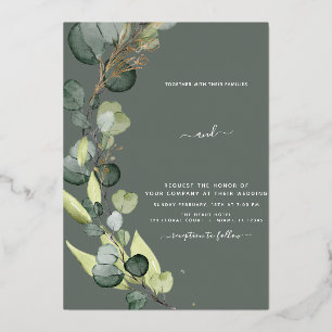 Eucalyptus Greenery Gold Wedding Foil Invitation