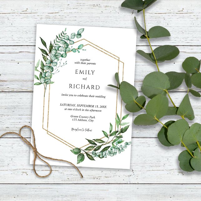 Eucalyptus Greenery Gold Wedding Invitation (Creator Uploaded)