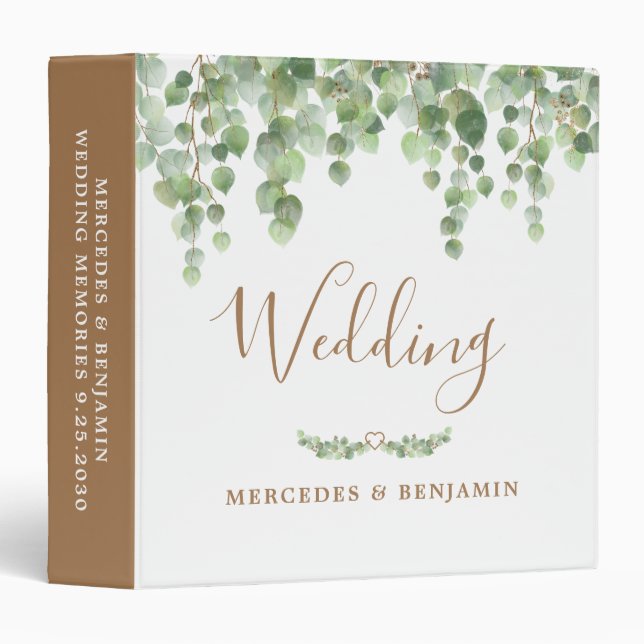 Eucalyptus Greenery Gold Wedding Photo Album Binder (Front/Spine)