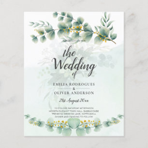 Eucalyptus Greenery Gold WEDDING QR CODE Modern Flyer