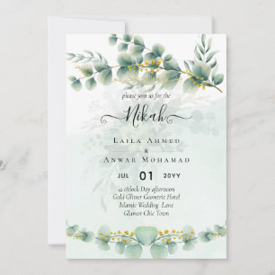 Eucalyptus Greenery Gold WEDDING QR CODE Modern Invitation