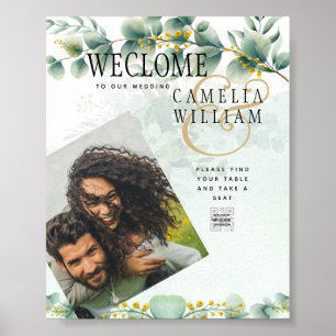 Eucalyptus Greenery Gold WEDDING QR CODE Modern Poster