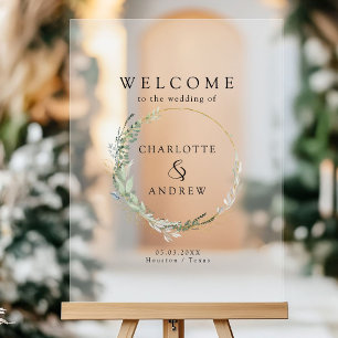 Eucalyptus greenery gold wedding welcome  acrylic sign