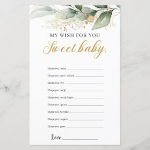 Eucalyptus greenery gold wishes for the baby game