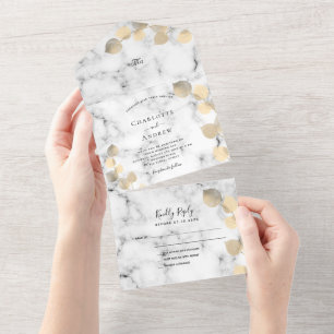 Eucalyptus greenery golden marble wedding all in one invitation