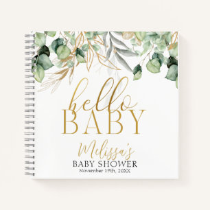 Eucalyptus Greenery Green Leaf & Gold Baby Shower Notebook