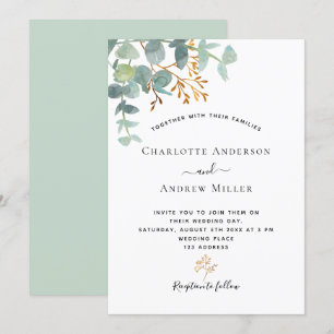 Eucalyptus greenery green modern elegant wedding invitation
