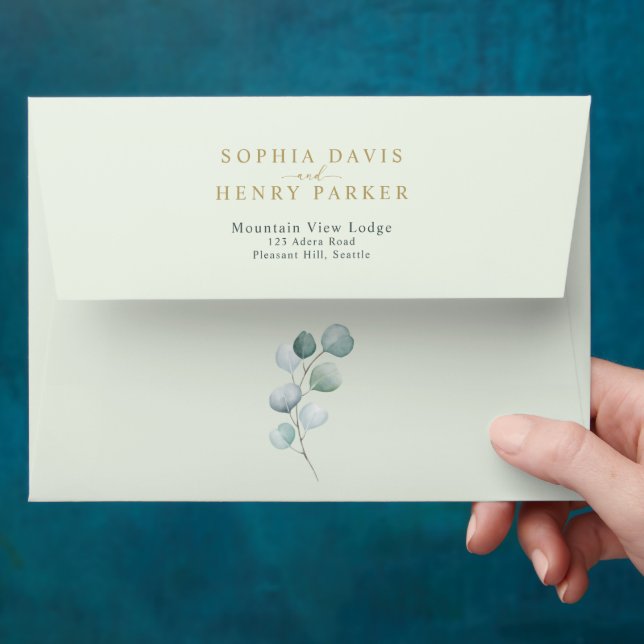 Eucalyptus Greenery Green Monogram wedding Envelope (Hand)