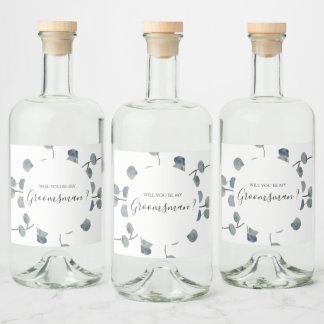 Eucalyptus Greenery Groomsmen Proposal Liquor Bottle Label