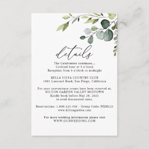 Eucalyptus Greenery Guest Information Details Card