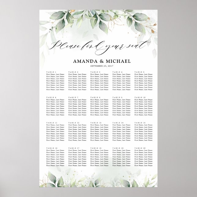Eucalyptus Greenery Gum Botanical Seating chart (Front)