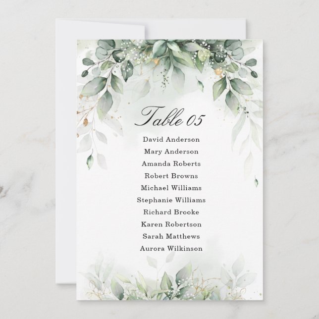 Eucalyptus Greenery Gum Botanical Seating chart Invitation (Back)