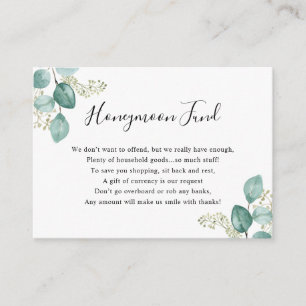 Eucalyptus Greenery Honeymoon or household Fund  Enclosure Card